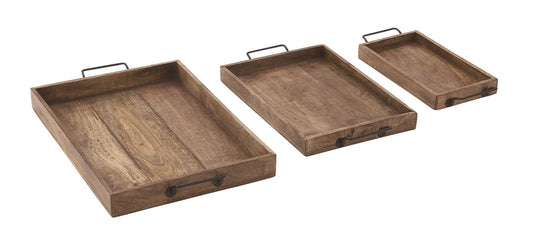 Wood Tray With Metal Handles