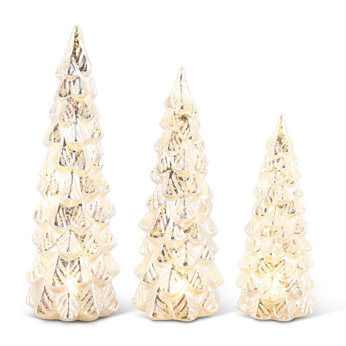 Glittered Silver Mercury LED Trees