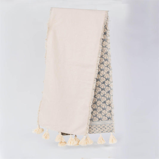 Blue Block Print Runner w/ Tassels
