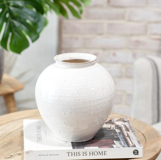 8" White Glazed Vase