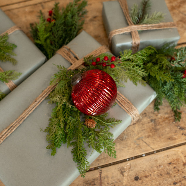 4" Ribbed Red  Ornament