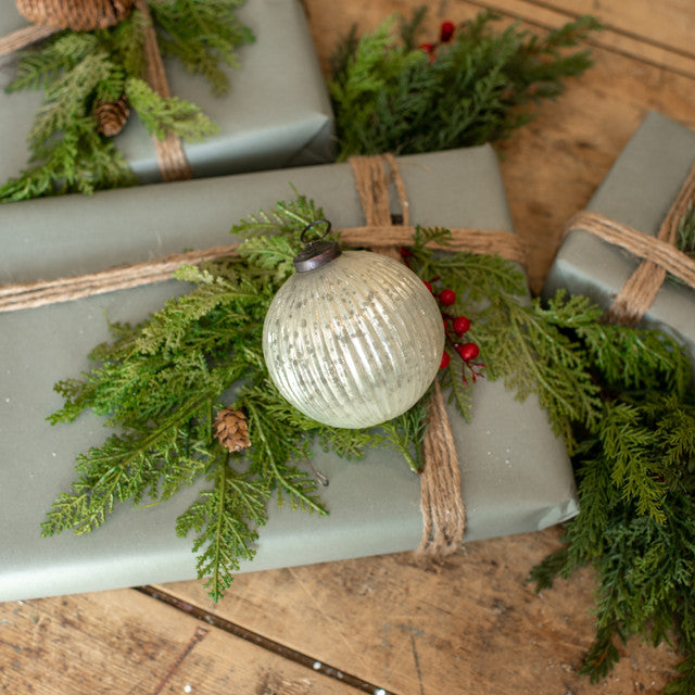 4" Ribbed White Ornament