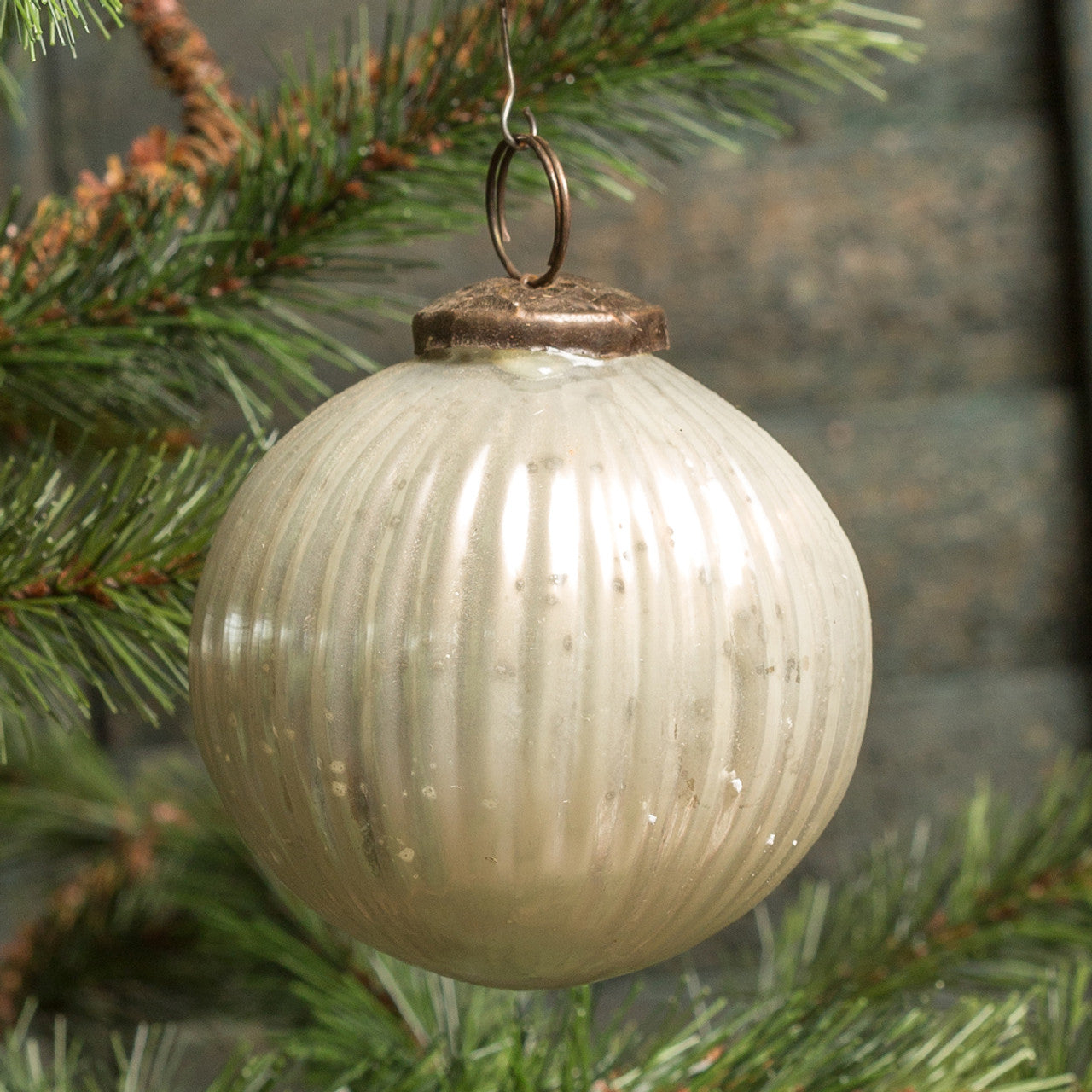 4" Ribbed White Ornament