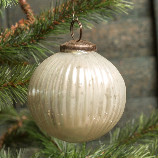 4" Ribbed White Ornament
