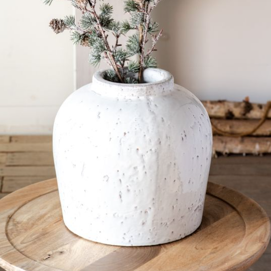 11" White Glazed Wide Vase