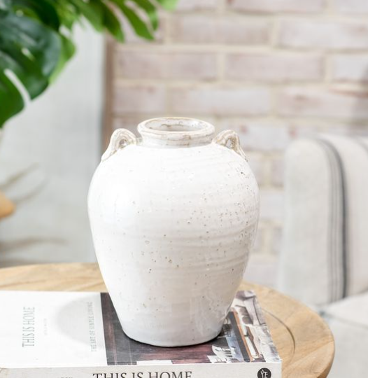 8.6" White Handle Vase