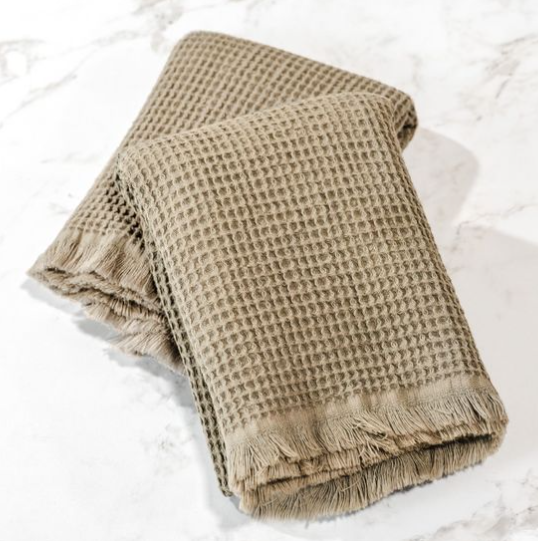 Sage Waffle Fringe Towels