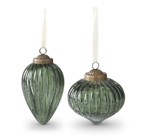 Green Ribbed Glass Ornament