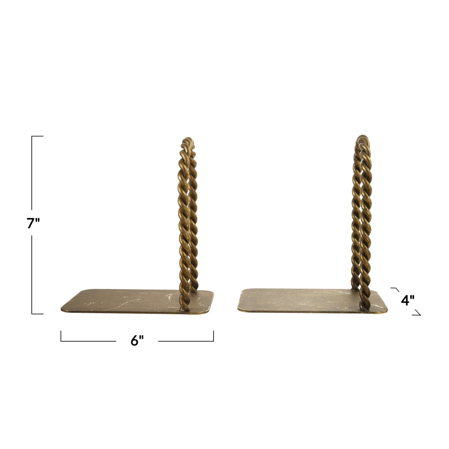 Twisted Arched Bookends with dimensions on a white background