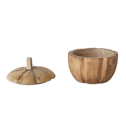 Wooden bowl and lid on a white background