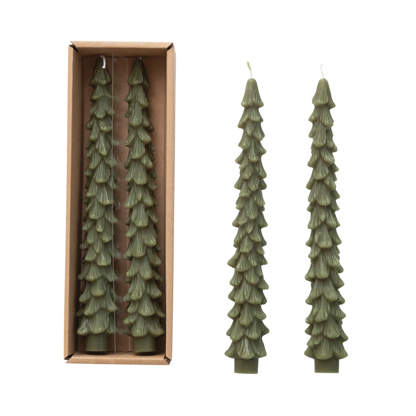 Green Tree Taper Candle Set