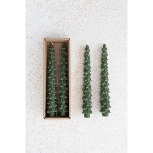 Green Tree Taper Candle Set