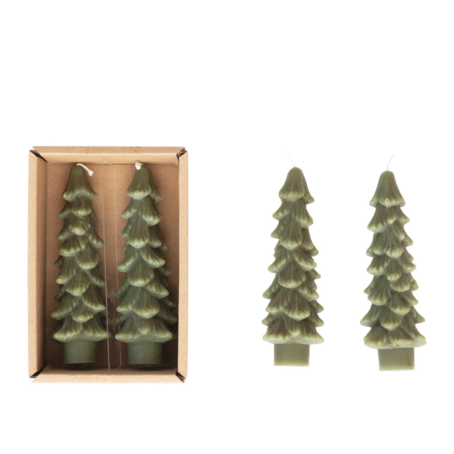 4.75" Green Tree Taper Candle Set