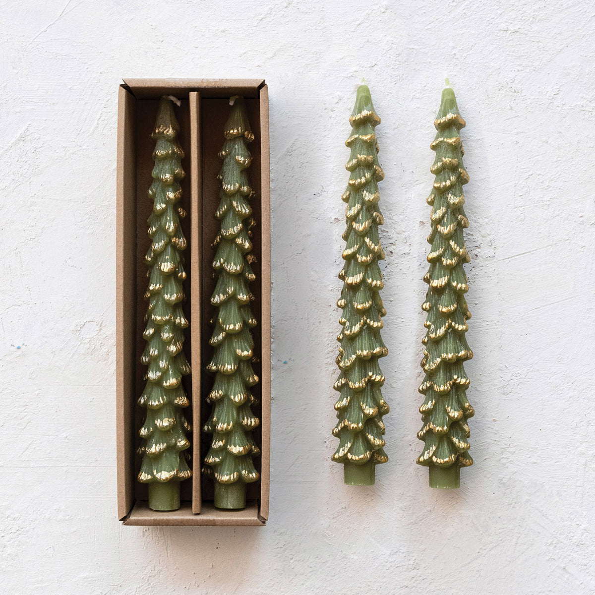 Green Tree Taper Candle Set