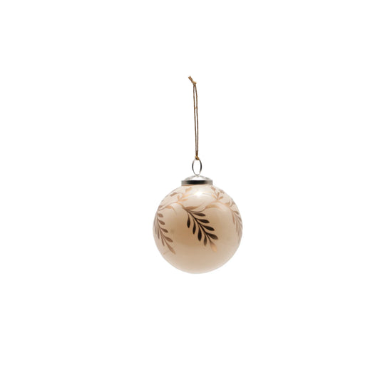 Cream Glass Ornament With Gold Vine