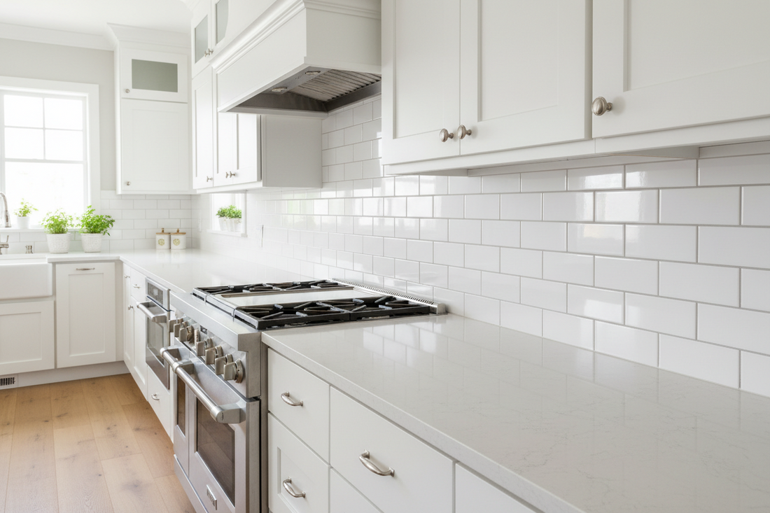 Subway Backsplash Tile with White Cabinets
