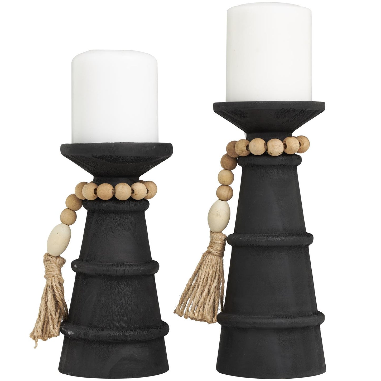 Black Wood Candle Holder W/ Beads