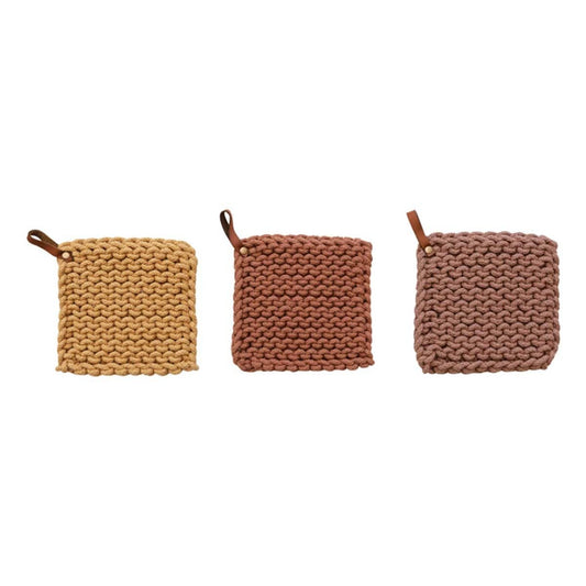 Crocheted Pot Holder with Leather Loop