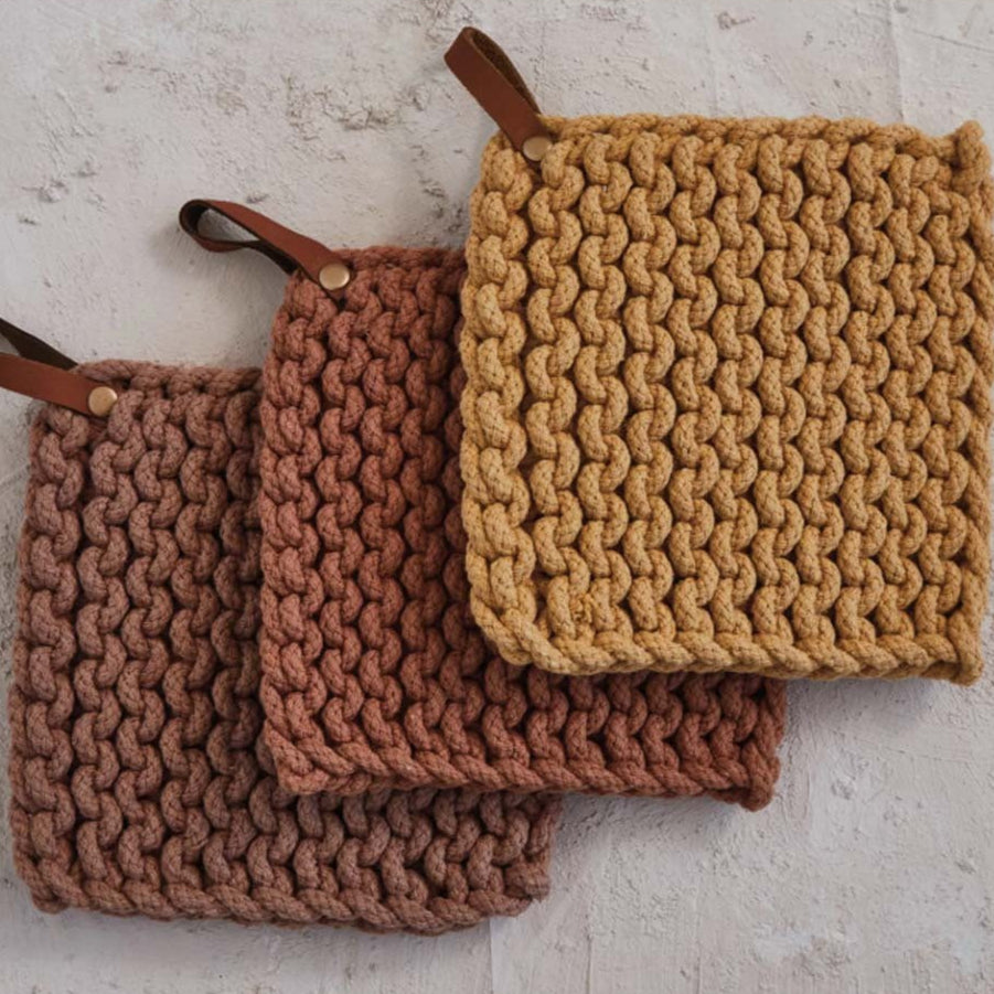 Crocheted Pot Holder with Leather Loop