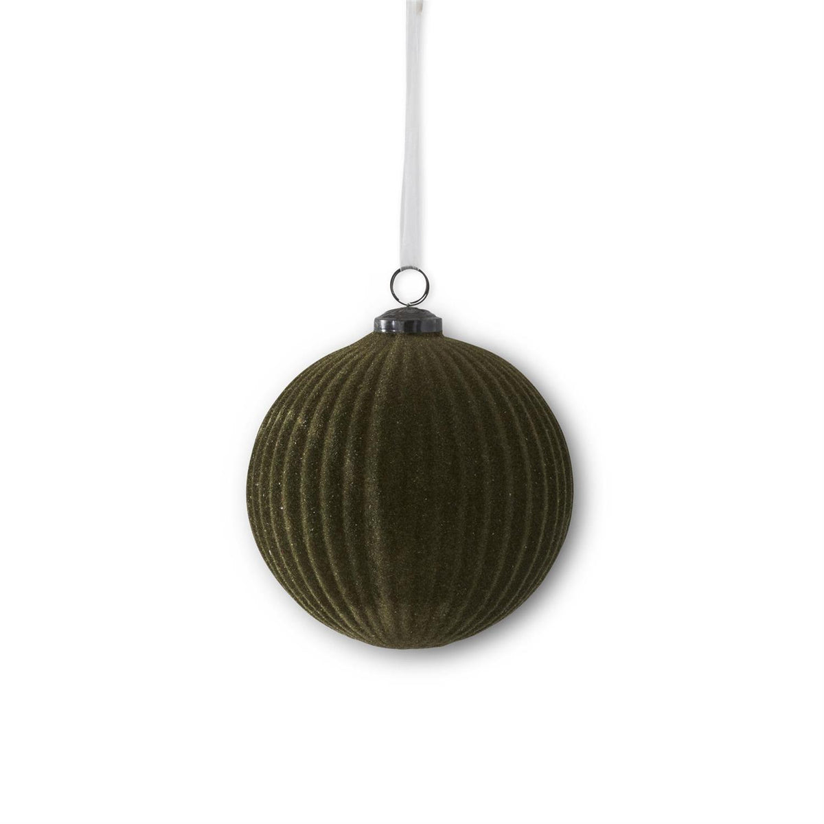 Dark Green Flocked Glass Ornament