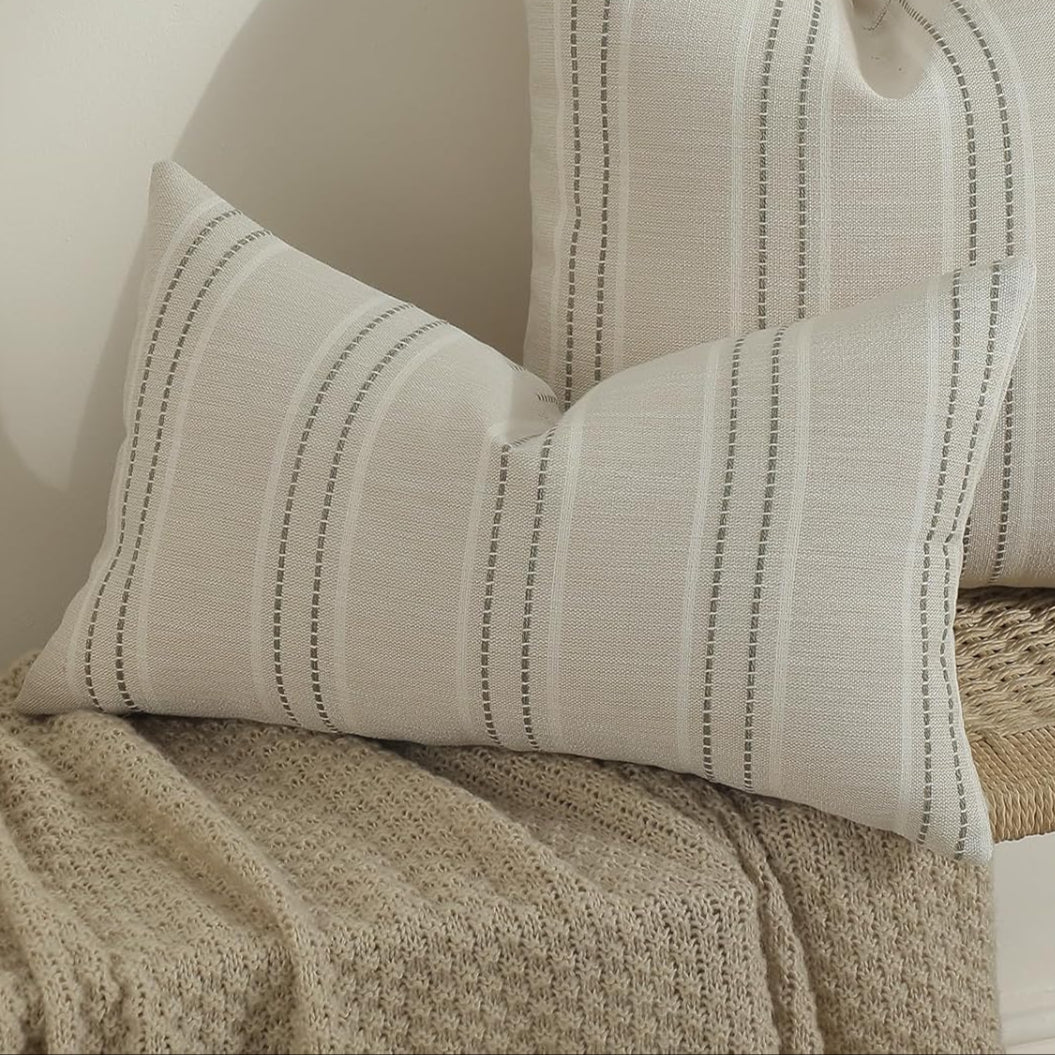 White & Green Striped Pillow