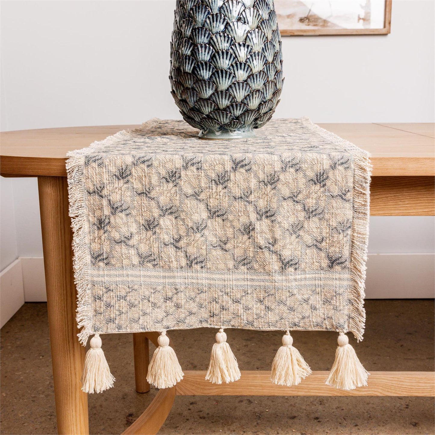 Blue Block Print Runner w/ Tassels