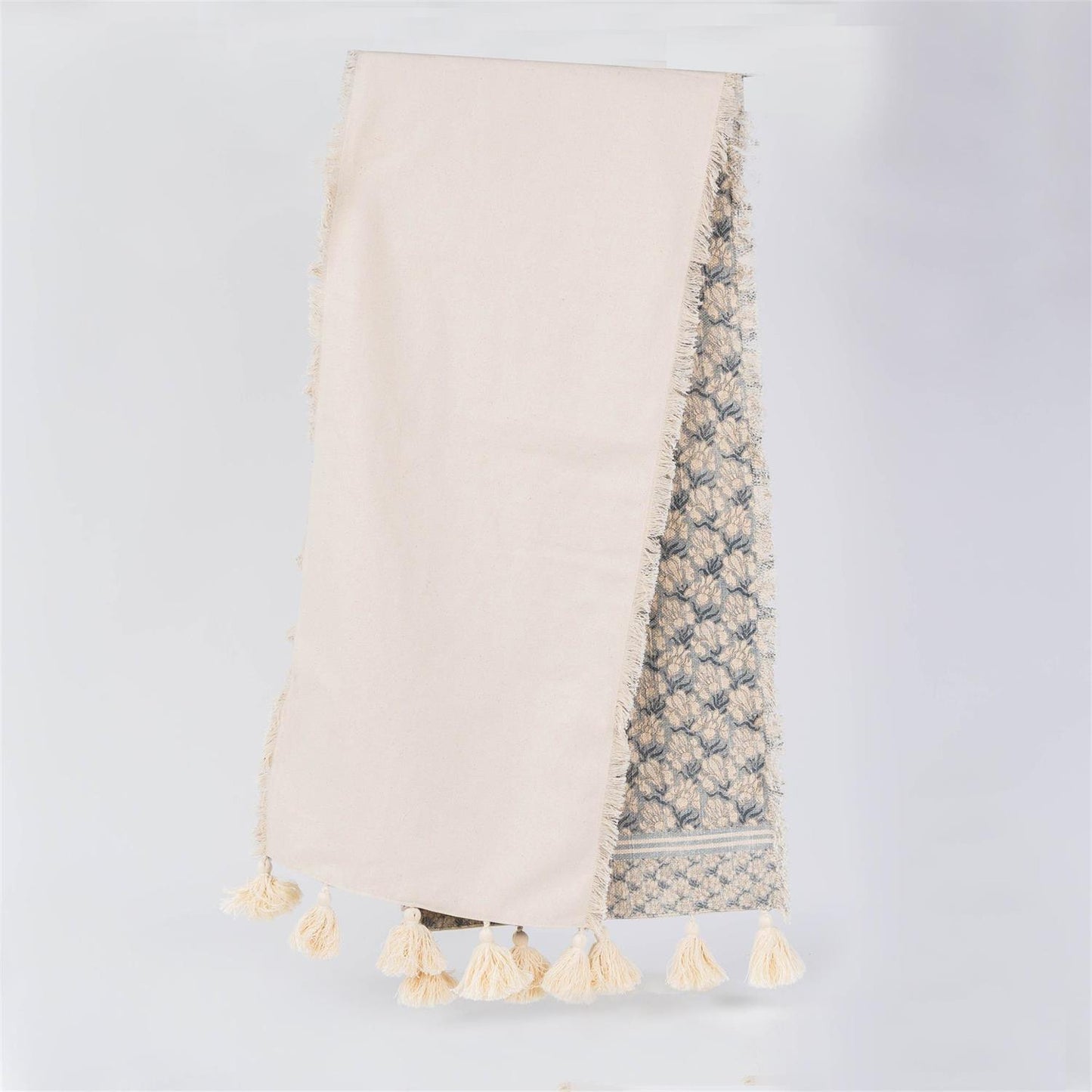 Blue Block Print Runner w/ Tassels