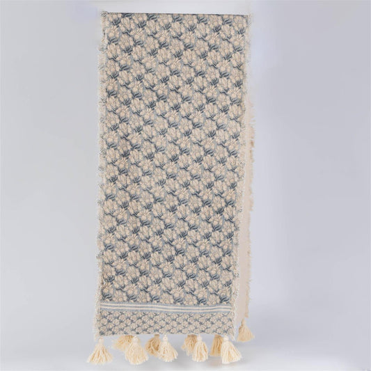 Blue Block Print Runner w/ Tassels