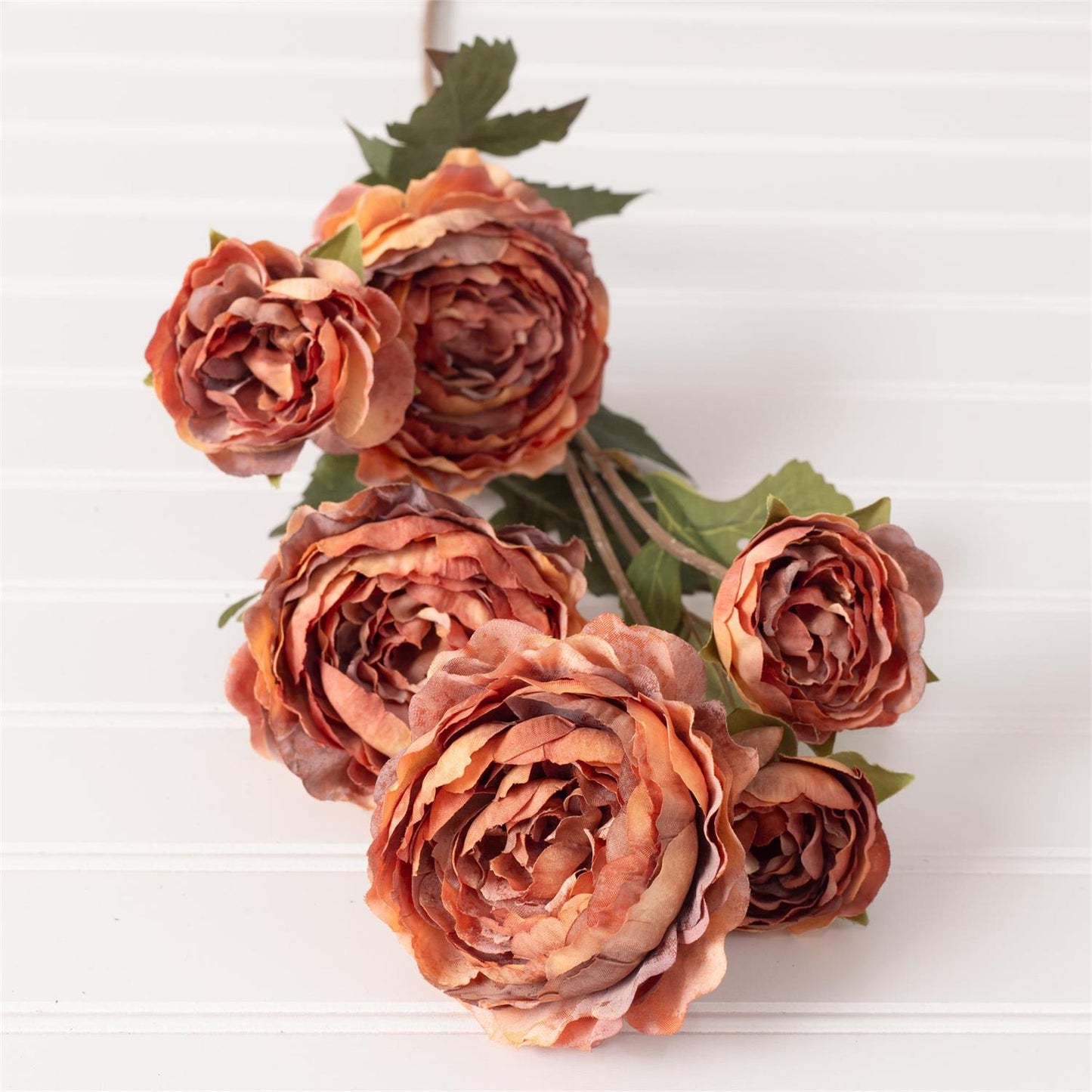 Bouquet of orange and pink roses on a white background