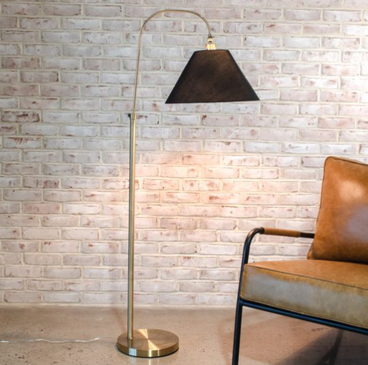 Gold Floor Lamp W/ Black Shade