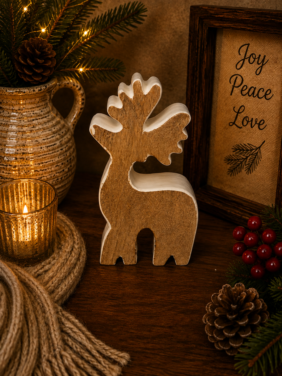 White Edge Wooden Deer