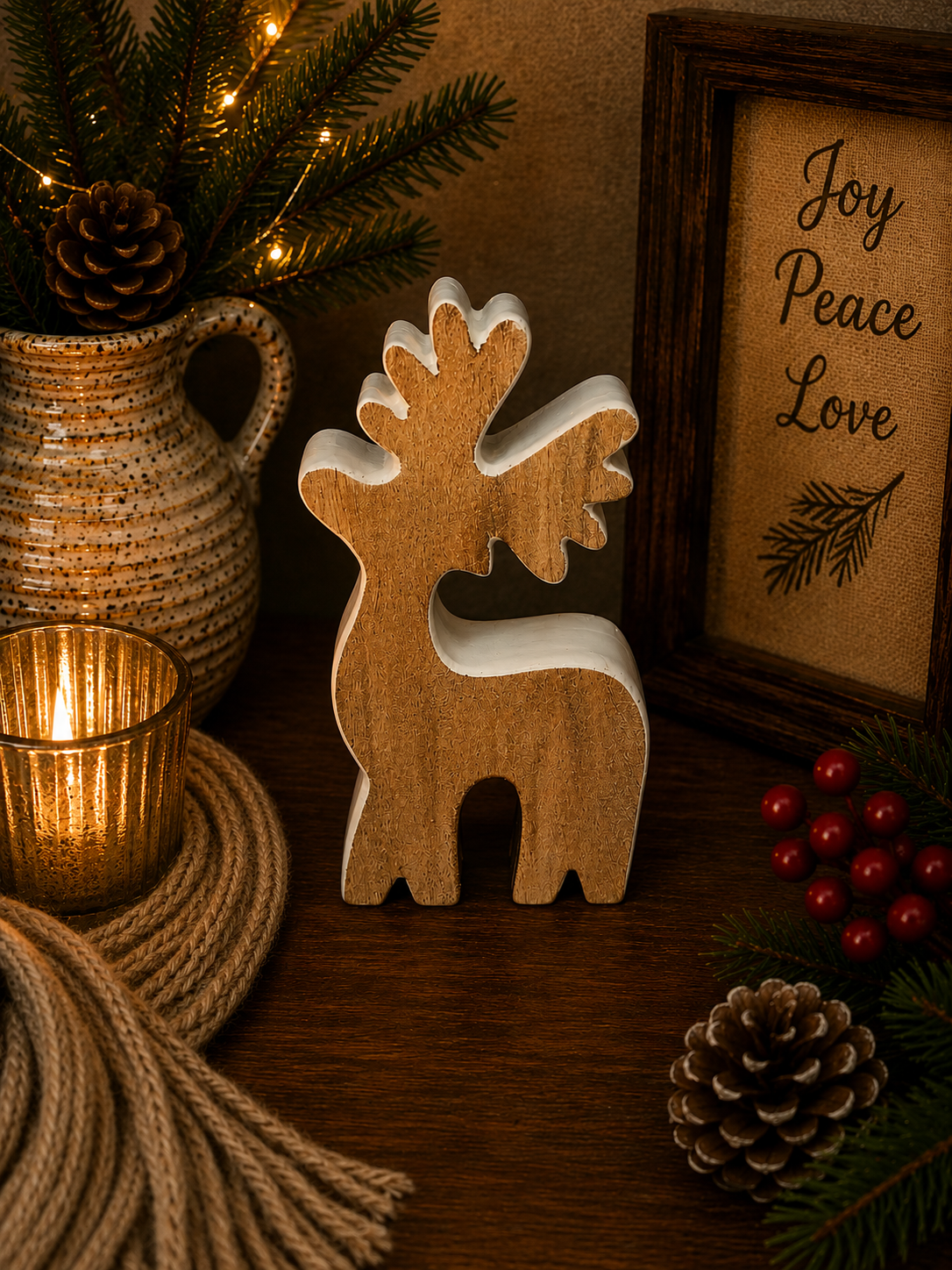 White Edge Wooden Deer