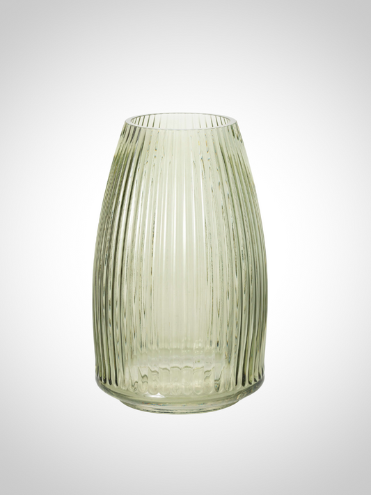 Ribbed Green Glass Vase