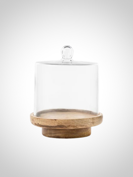 Glass Cloche With Wood Base