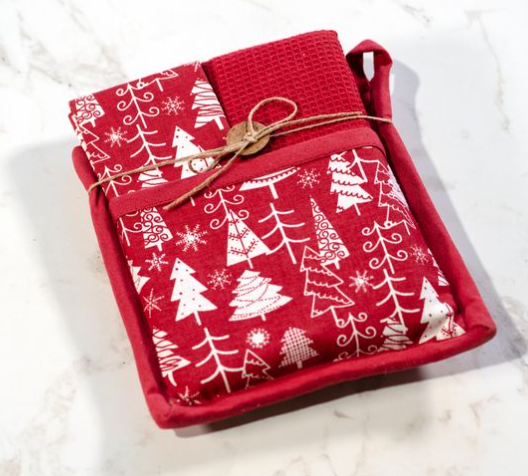 Red Christmas Potholder Towel Set