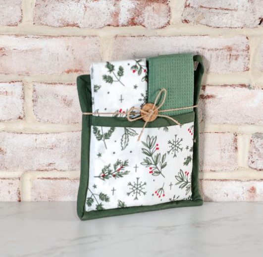 Christmas Holly Potholder Towel Set