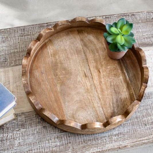 Scalloped Round Wood Tray