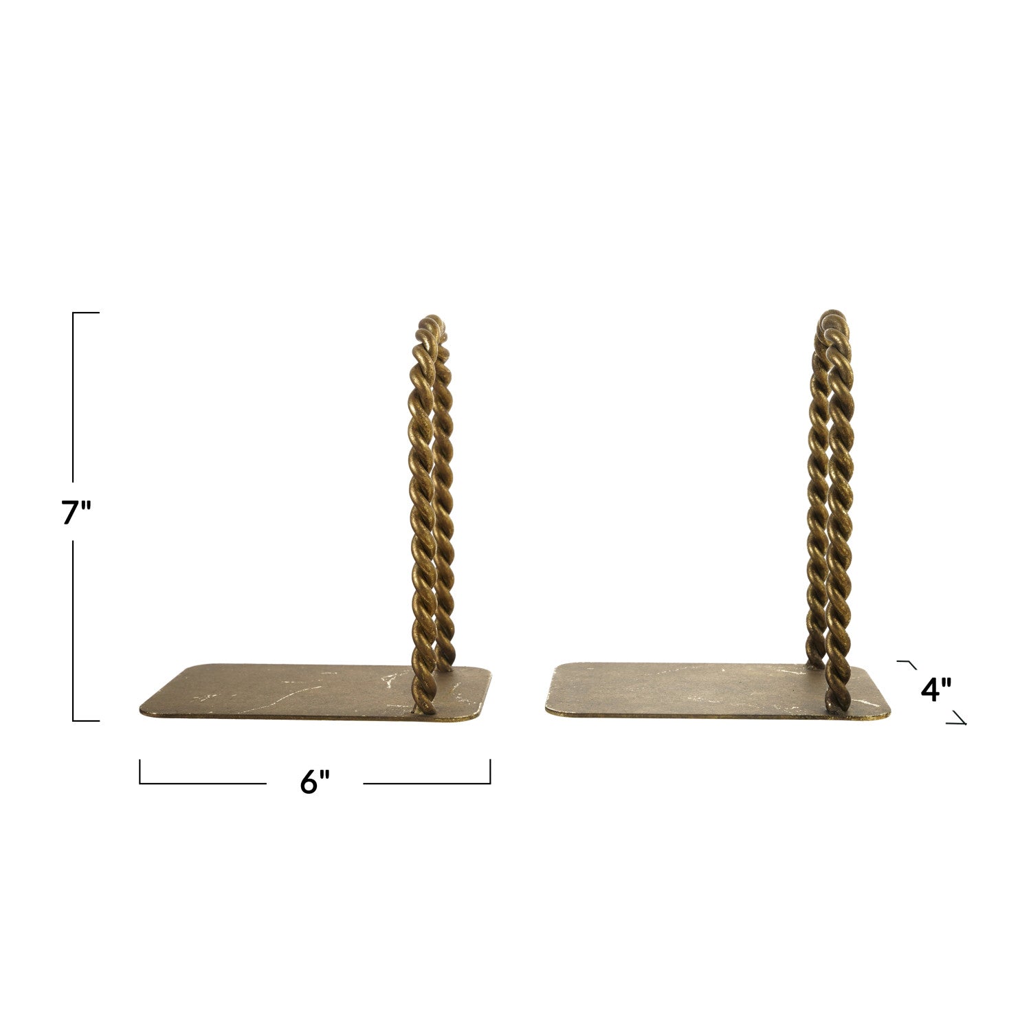 Twisted Arched Bookends with dimensions on a white background