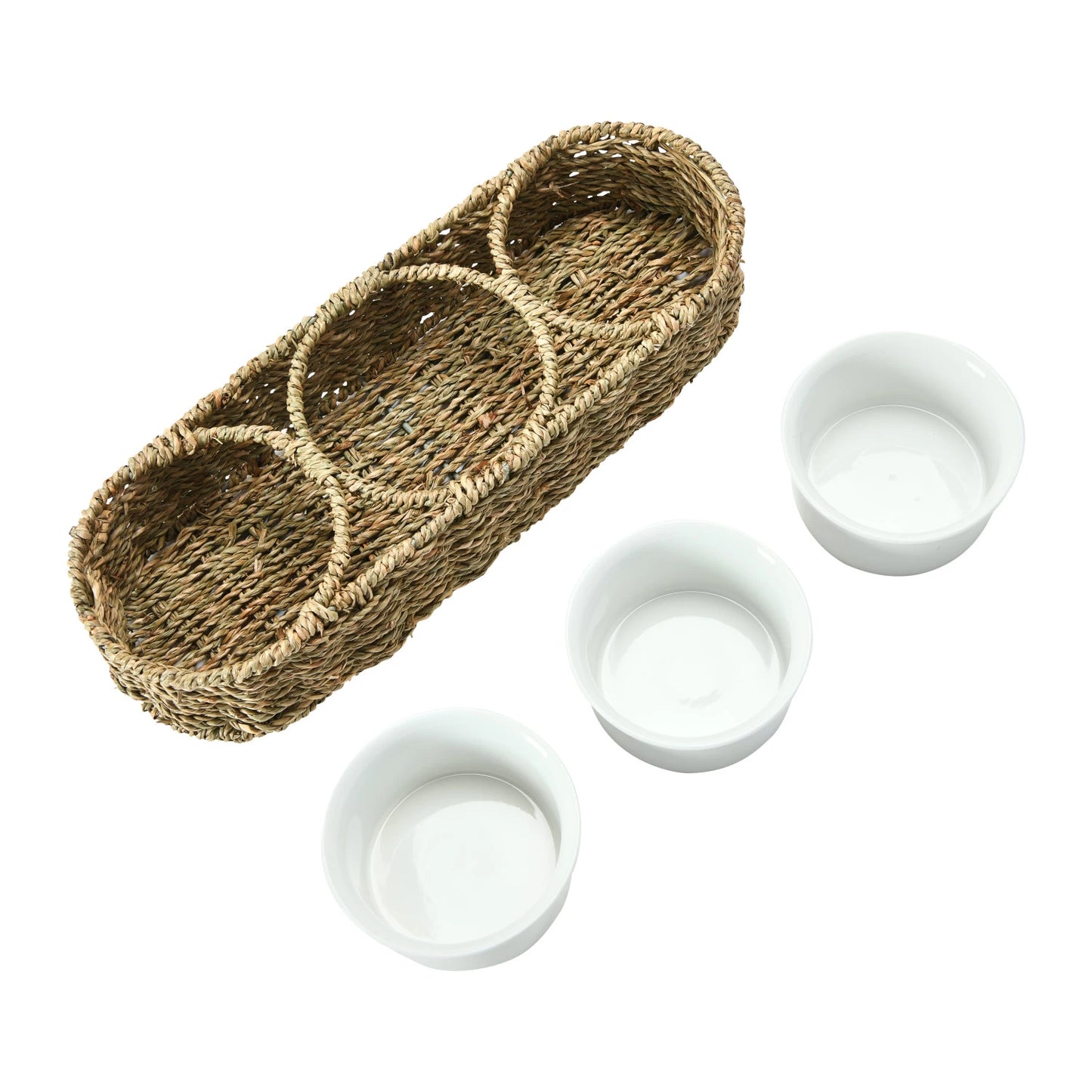 Seagrass Basket with Ceramic Bowls