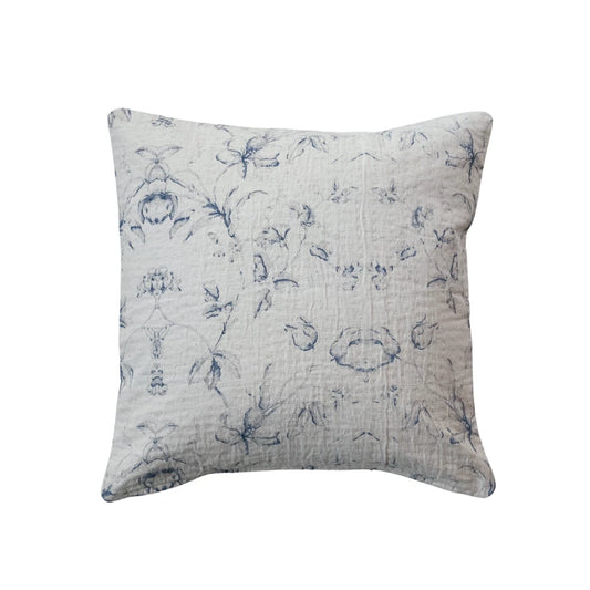 Cream & Blue Floral Pillow