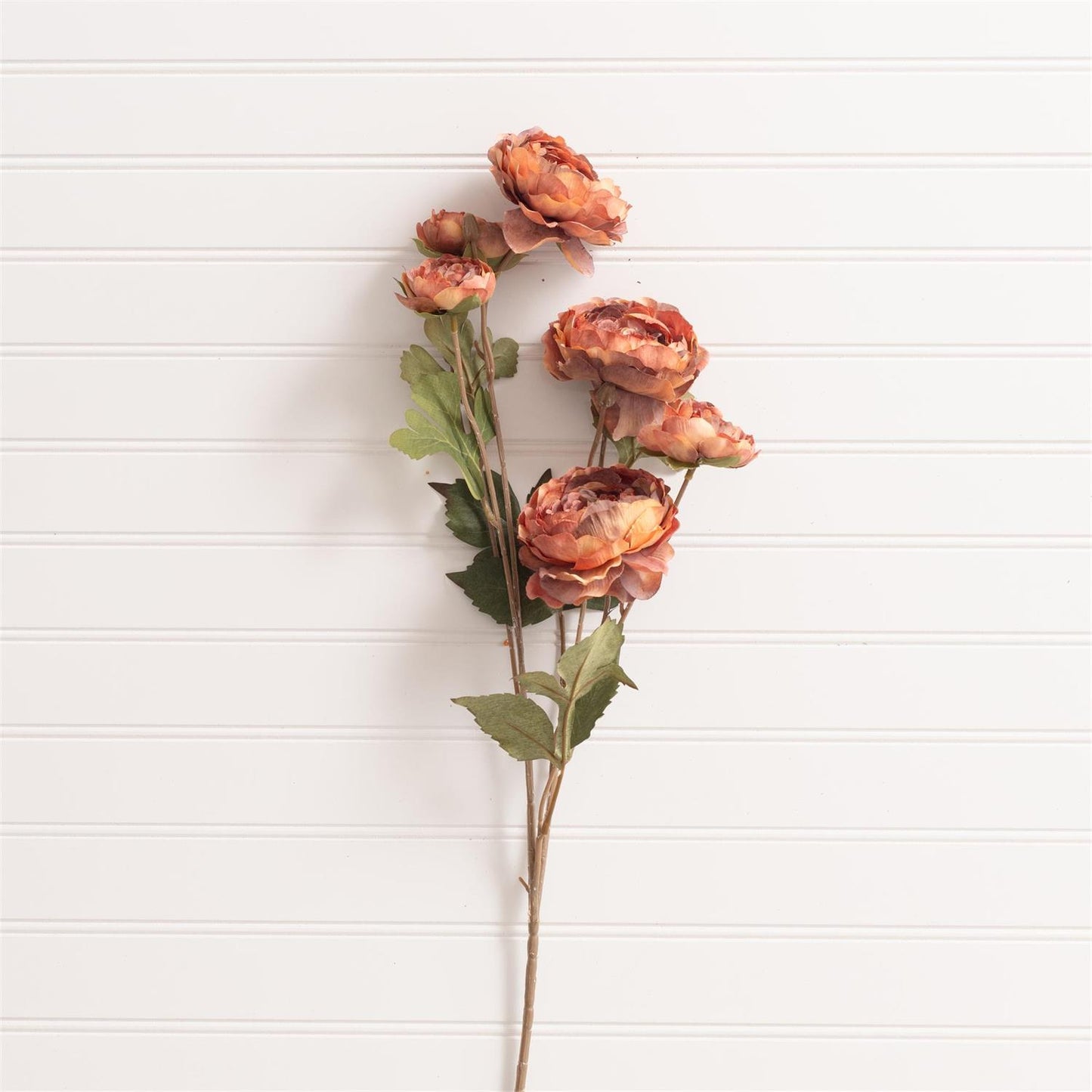 Dried pink flower arrangement on a white wooden surface