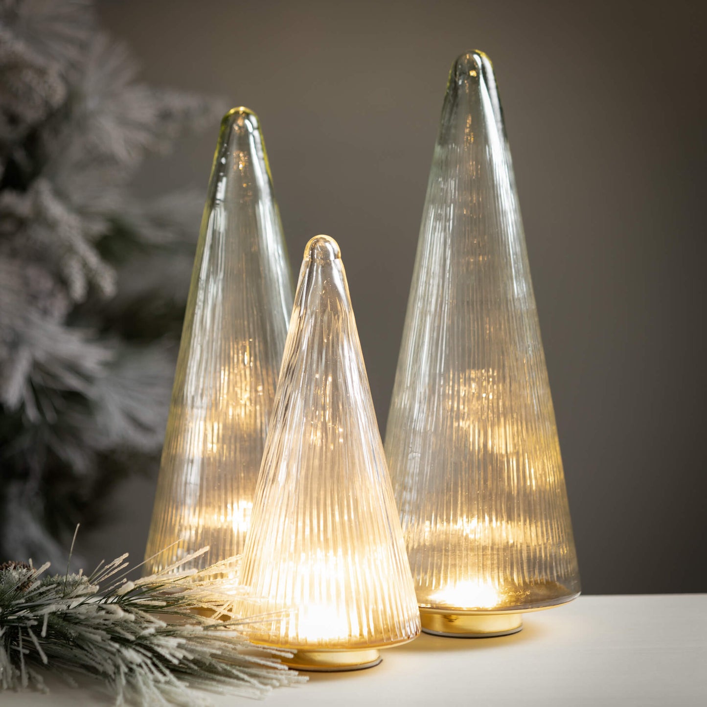 LED Ribbed Glass Cone Tree