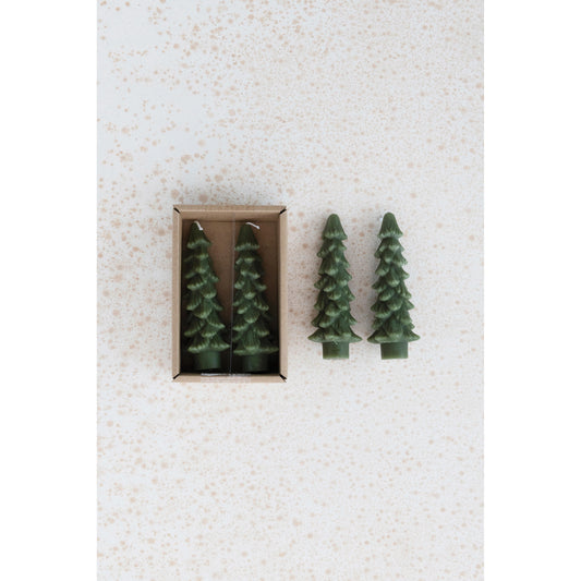 4.75" Green Tree Taper Candle Set