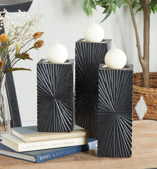 Black Geometric Carved Candle Holder