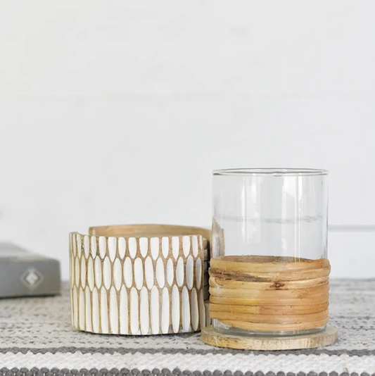 Carved Wood Coaster Set