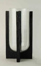 Black Wood & Glass Vase